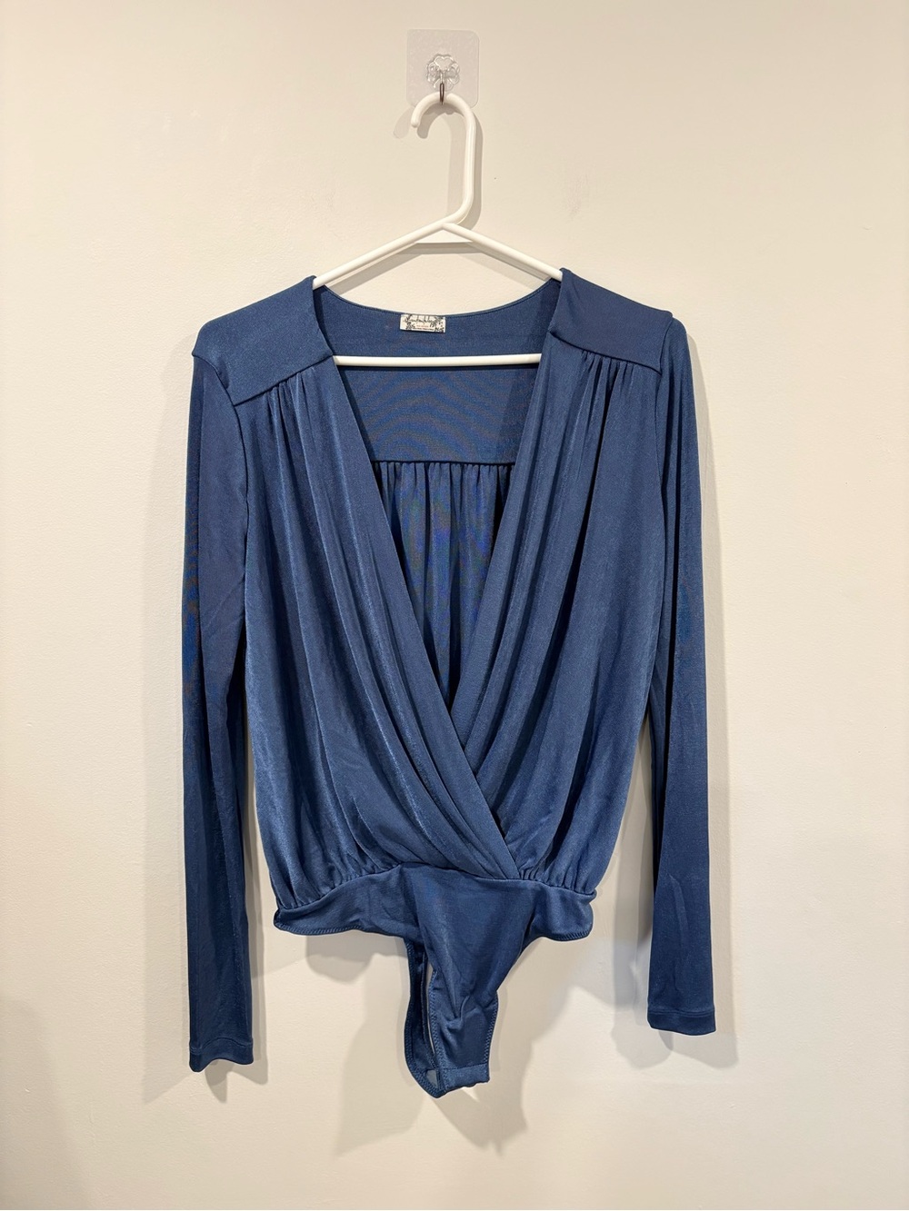 Free People Blue Surplice Long Sleeve Bodysuit Size M - Picture 2 of 11